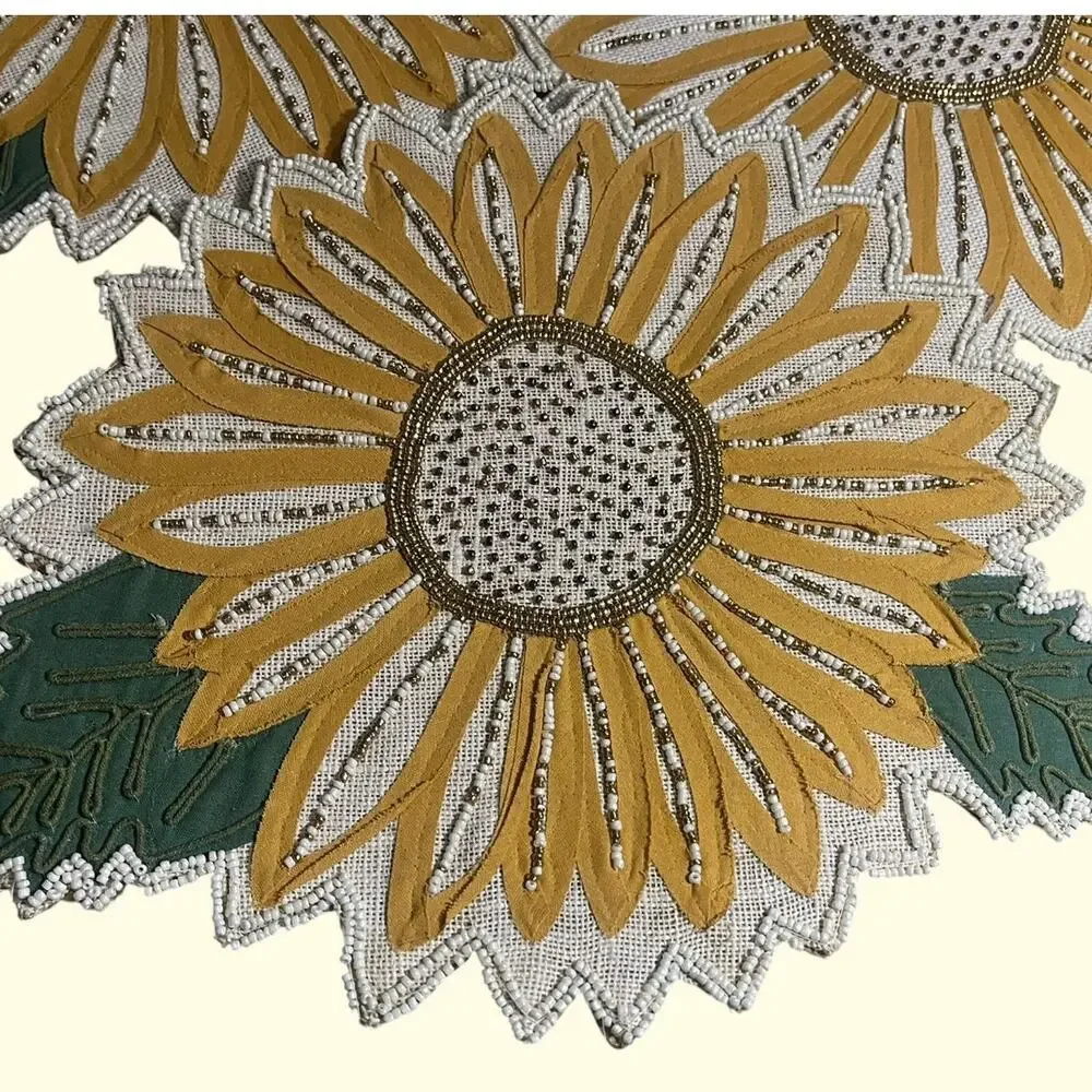 Celebrate Together Set of 3 Beaded & Sequined Sunflower Place Mats 16